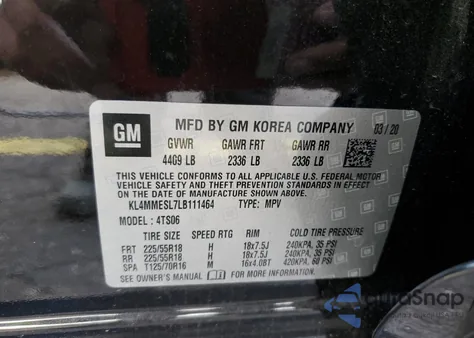 2020 Buick Encore Gx Select из США, поврежденный, VIN KL4MMESL7LB111464